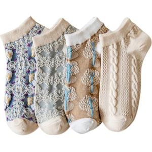 yeeplant Zachte vintage casual enkelsokken voor dames: katoen rekbaar 4 paar sokken antislip zomer decoratief zacht, Meerkleurig, Eén Maat