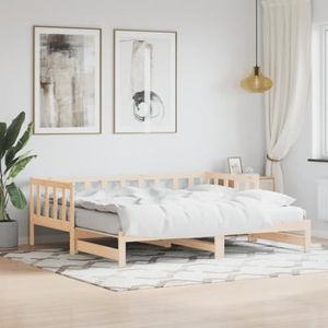 AJJHUUKI Bedden en accessoires Dagbed met onderschuifbed 80x200 cm massief houten grenen meubels