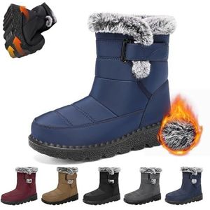 CupitiDU Dames Slipable Winterlaarzen, Warm Bont Gevoerde Sneeuwschoenen Slip On Enkellaarsjes, Lichtgewicht Sneeuwlaarzen, Comfortabele Laarzen Voor Vrouwen, Buiten Waterdichte Anti-Slip Womens