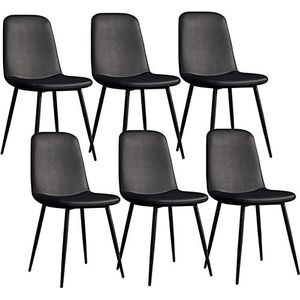GEIRONV Moderne eetkamerstoelen set van 6, lounge woonkamer hoekstoel metalen stoelpoten PU lederen rugleuningen aanrechtstoelen Eetstoelen (Color : Black, Size : 42x45x86cm)