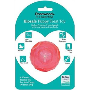 Rosewood stoere puppy speelgoed bal vormige traktatie dispenser hondenspeelgoed voor kleine honden en puppy's gemaakt van taai materiaal, mint geparfumeerd, roze