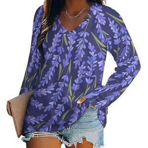 Lavendel Patroon Vrouwen Casual Lange Mouw T-shirts V-hals Gedrukt Grafische Blouses Tee Tops S