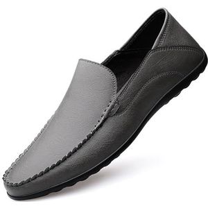 Loafers for heren Effen kleur leer Lichtgewicht loafers Antislip Platte hak Lichtgewicht wandelslip-ons (Color : Grey, Size : 40 EU)