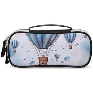 DWTJKMS Blauwe Heteluchtballon Lederen Make-uptas Draagbare Kleine Cosmetische Organizer Waterdichte Toilettas Borstels Potloden En Reizen Make Up Accessoires