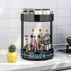 Draaiplateau, kruidenrek, draaibaar, 2 etages, draaiplateau, organizer, 360 graden draaibaar draaiplateau, organizer voor keuken, eetkamer, kast, tafel, werkblad, staal, metaal, 30 cm, zwart