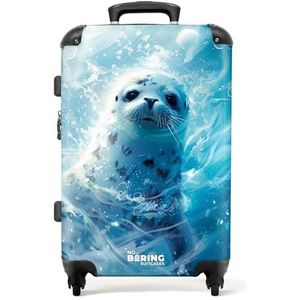 NoBoringSuitcases.com © Reiskoffer Harde koffer Trolley Kinderkoffer Grote koffer Reiskoffer met 4 wielen, TSA-slot (Zeehondenpup in helderblauw water), (Middelgroot 67x43x25 cm)