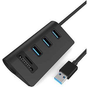 Cateck Apple-Style Design USB 3.0 3-Port aluminium hub met 2 sleuven kaartlezer Combo USB 3.0 Hub with SD/TF Card Reader (Black)