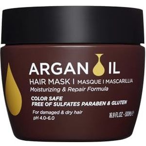 Luseta Masker met arganolie herstelt en hydrateert droog en beschadigd haar, ideaal voor gekleurd haar zonder sulfaten, 500 ml