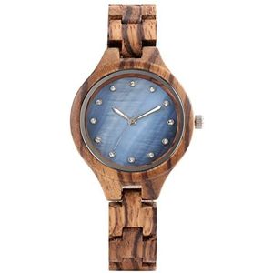 Handgemaakt Charmant Beknopt Blauw Wijzerplaat Rhinestone Quartz Houten horloge Dames Verstelbare Houten Band Armband Horloge Women's Pols Huwelijksgeschenken (Color : Blue dial)