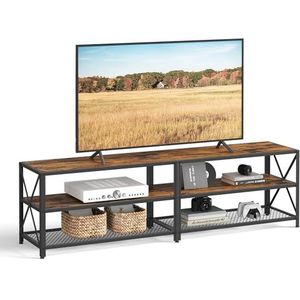 VASAGLE TV -standaard, TV tafel voor tv tot 75 inch, met planken, stalen frame, woonkamer, slaapkamermeubilair, rustiek bruin en zwart LTV096B01