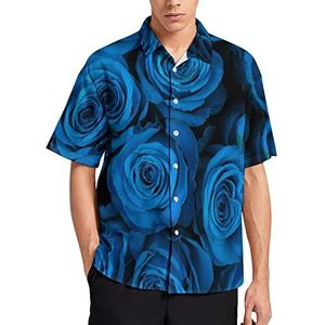 Mooie Blauwe Rozen Hawaiiaanse Shirt Voor Mannen Zomer Strand Casual Korte Mouw Button Down Shirts met Zak