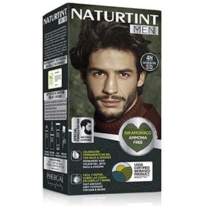 Naturtint Men bio-baseert | ammoniakvrije permanente kleuring voor mannen | 100% grijze haren & baardkleuring | natuurlijke en langdurige kleur | natuurlijke ingrediënten | 4N natuurbruin