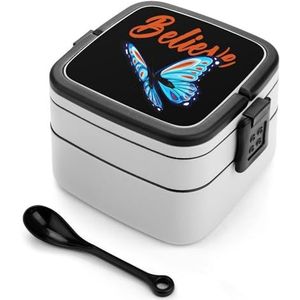 Blauwe En Rode Vlinder 3 Lagen Bento Box Lunch Bag Salade Lunchbox Stapelbare Maaltijd Prep Containers voor Vrouwen Mannen
