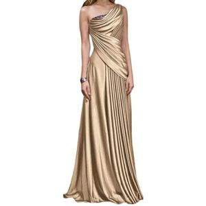 Satijnen bruidsmeisjesjurk voor dames, avondjurk, baljurk, pailletten, cocktailjurk, grote maten, Champagne, 32