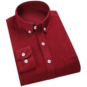 Mannen Corduroy Mouwen Shirt Casual Top Losse Effen Kleur Dad Kleding Geschikt Middelbare Leeftijd Ouderen, wijnrood, XXL