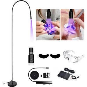 UV-wimperextensies LED-vloerlamp, 5W UV Lash Nail Tech-lijmlamp met voetpedaalbediening, hoogte 110 cm, 395-400 nm, lijm uitgehard in 1-3 seconden, UV-lijmuithardingslamp,Black