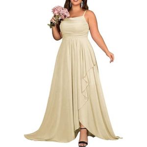 KURFACE Chiffon bruidsmeisjesjurk met split geplooide A-lijn bruidsmeisje formele avondjurk, Champagne, 32