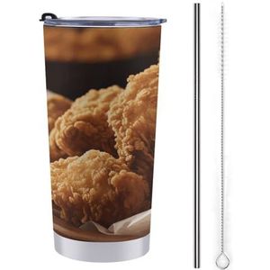 AQRJLPM Een bord van gebakken kip auto beker roestvrij staal 20oz beker met rietje en deksels lekvrij geïsoleerde roestvrij staal reizen koffiemok pobtable voor koude warme dranken camping