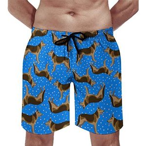 Duitse herder op blauwe sterrenhemel heren strandshorts sneldrogende boardshorts mesh voering strandbroek gym zwembroek M