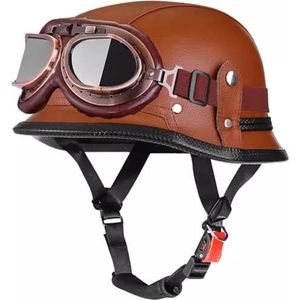 Duitse Stijl Motorfiets Halve Helm, Vintage DOT/ECE Goedgekeurde Open Gezicht Motorfiets Helm Met Verstelbare Snelsluiting Retro Scooter Crash Helm Voor Volwassen Mannen En Vrouwen 6,M