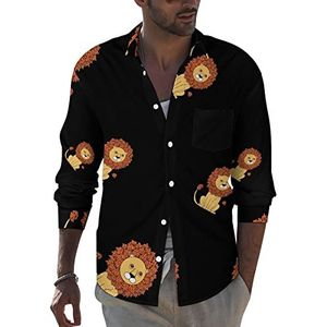 Funny Leaf Lion heren revers shirt met lange mouwen button down print blouse zomer zak T-shirts tops 6XL