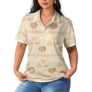 I Love My Chicken Poloshirts voor dames, korte mouwen, casual T-shirts met kraag, golfshirts, sportblouses, tops, S