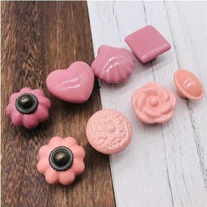 Keramische knoppen, kastknoppen, 1 Stuk Keramiek Vintage Rose Bloem Handvat Deurgreep Roze Kast Lade Deur Kast Kast Opbergkast Kast (Color : H)