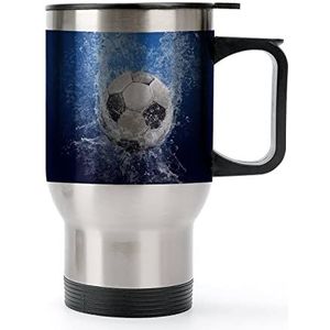 Waterdruppels rond voetbal bal reizen koffiemok met handvat en deksel roestvrij staal auto beker dubbelwandige koffiemokken