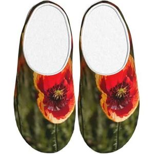 EdWal Papaver Bloemen Print Winter Warme Slippers Indoor Anti-slip Pluche Slippers Ontspannen Thuis Voor Vrouwen Mannen, Zwart, 37.5 EU
