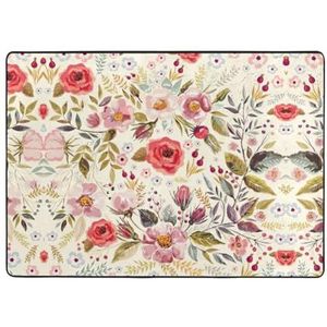 Rustieke roze bloem print gebied tapijten, woonkamer vloermatten loper tapijt niet-overslaan kinderkamer mat spelen tapijt - 148 x 203 cm