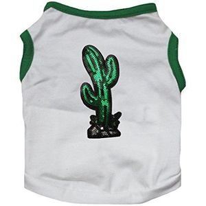 Petitebelle Pet Supply Pailletten Cactus Groen Wit T-Shirt Nieuwigheid Hond Jurk, Medium, Groen