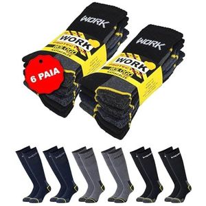 NOLOGO KATIACALZE Lange werksokken onder de knie, voor dames en heren, 6 paar, katoen, zomer, winter, versterkte sokken, berg, anti-blaren, ademend, beschermende sneakers, Blauw-zwart-grijs