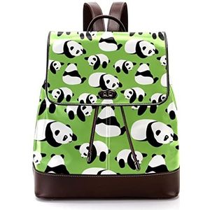 Leuke panda's op groene achtergrond gepersonaliseerde schooltassen boekentassen voor tiener, Meerkleurig, 27x12.3x32cm, Rugzak Rugzakken