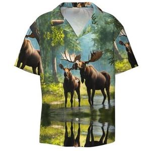 YJxoZH Herten Beer Moose Print Heren Jurk Shirts Casual Button Down Korte Mouw Zomer Strand Shirt Vakantie Shirts, Zwart, 3XL