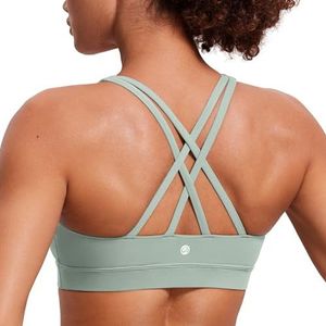 CRZ YOGA Dames Strappy Back Draadloze Gewatteerde Workout Yoga Sport BH Groene Palm Hof XS