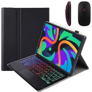 Toetsenbordhoes voor Lenovo Tab P12 Pro 12.7"" TB371FC (2023), 7 Kleuren Achtergrondverlichting, Magnetisch Afneembaar Draadloos Bluetooth-Toetsenbord met Muis,zwart
