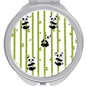 Panda En Bamboe Compacte Spiegel Ronde Zak Make-upspiegel Dubbelzijdige Vergroting Opvouwbare Draagbare Handspiegel