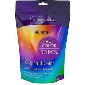 VIBRATISSIMO Condooms Fruitverf, 50 stuks, gevoelsecht en extra vochtig, hersluitbaar, kleurrijk, flinterzacht, breedte 60 mm