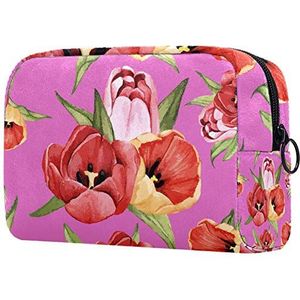 Cosmetische reisorganisator Toilettassen Rode tulp bloemenpatroon voor make-uptas voor dames met ritssluiting