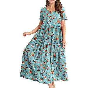 Dames zomer strand midi-jurk comfortabele geplooide jurk casual losse halflange jurk casual losse bloemenjurk dames grote maat dinerjurken katoenen linnen jurk jurk voor vrouwen UK, Groen, L