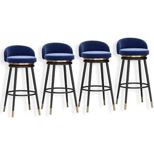 JAVYPPT Keuken barkrukken, set van 4 barkrukken op toonhoogte, fluwelen draaibare barkrukken met rug, zwarte metalen been barstoelen voor keuken, bistro, pub, eetkamer (blauw, 65 cm (25,6 inch)