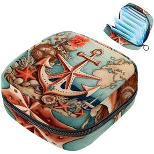 MUOOUM Vintage Kaart Zeester Anker Maandverband Opbergtas Menstruatie Pad Tas Draagbare Menstruatie Cup Pouch met Rits voor Tiener Meisjes Vrouwen Dames