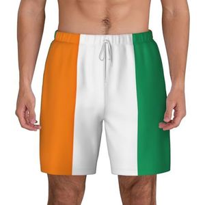 EdWal Vlag van Ivoorkust Print dubbellaags strandshort,Heren zwembroek sneldrogende zwemshorts boardshorts, Wit, XXL