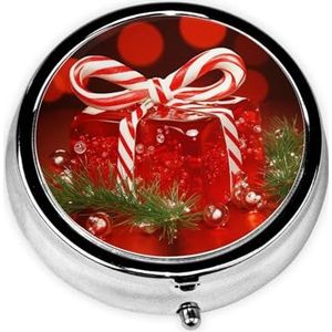 Pillendoos 3 compartimenten ronde pillenorganisator rode kerst snoep pillendoosje voor portemonnee draagbare reizen pillendoos metalen kleine pillencontainer voor dagelijkse geneeskunde supplement