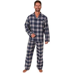 Heren flanellen pyjama pyjama lange mouwen om te knopen - 291 101 15 537, kleur: marine, maat: 56, marineblauw, 56