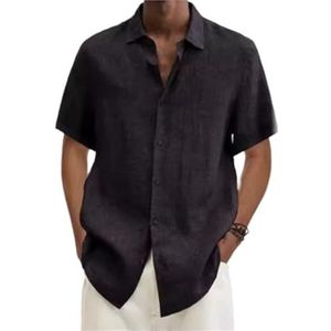 Heren Linnen Overhemd Korte Mouw Zomer Slim Fit Strijkvrij Overhemd Met Knopen For Heren Trendy(Noir,M)