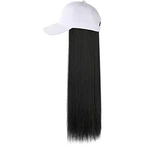 damespruiken Haarvervangende pruiken 60 cm Longwigs, Baseball Cap, Pruiken, Lang Steil Haar, Cap Pruik, Beige Khaki Black Hat Pruik voor Mode (Color : 03)