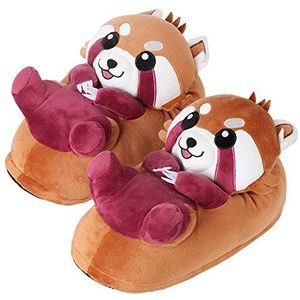 corimori Schattige pluche pantoffels (10+ designs) rode panda ""Ponva"" slipper één maat 34-44 unisex pantoffels rood bruin