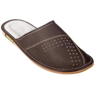 APREGGIO - Pantoffels heren leer - slippers leer - herenpantoffels - pantoffels - slippers, bruin, 47 EU