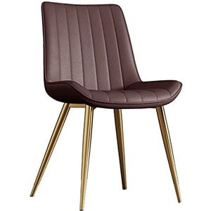GEIRONV 1 stuk Pu Lederen eetkamerstoelen, for keuken woonkamer slaapkamer appartement make-up stoel goud metalen benen receptie stoel Eetstoelen (Color : Brown)
